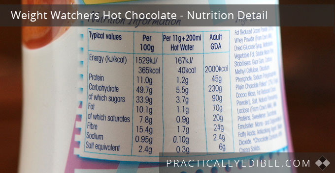 Weight Watchers Hot Chocolate Nutrition Detail